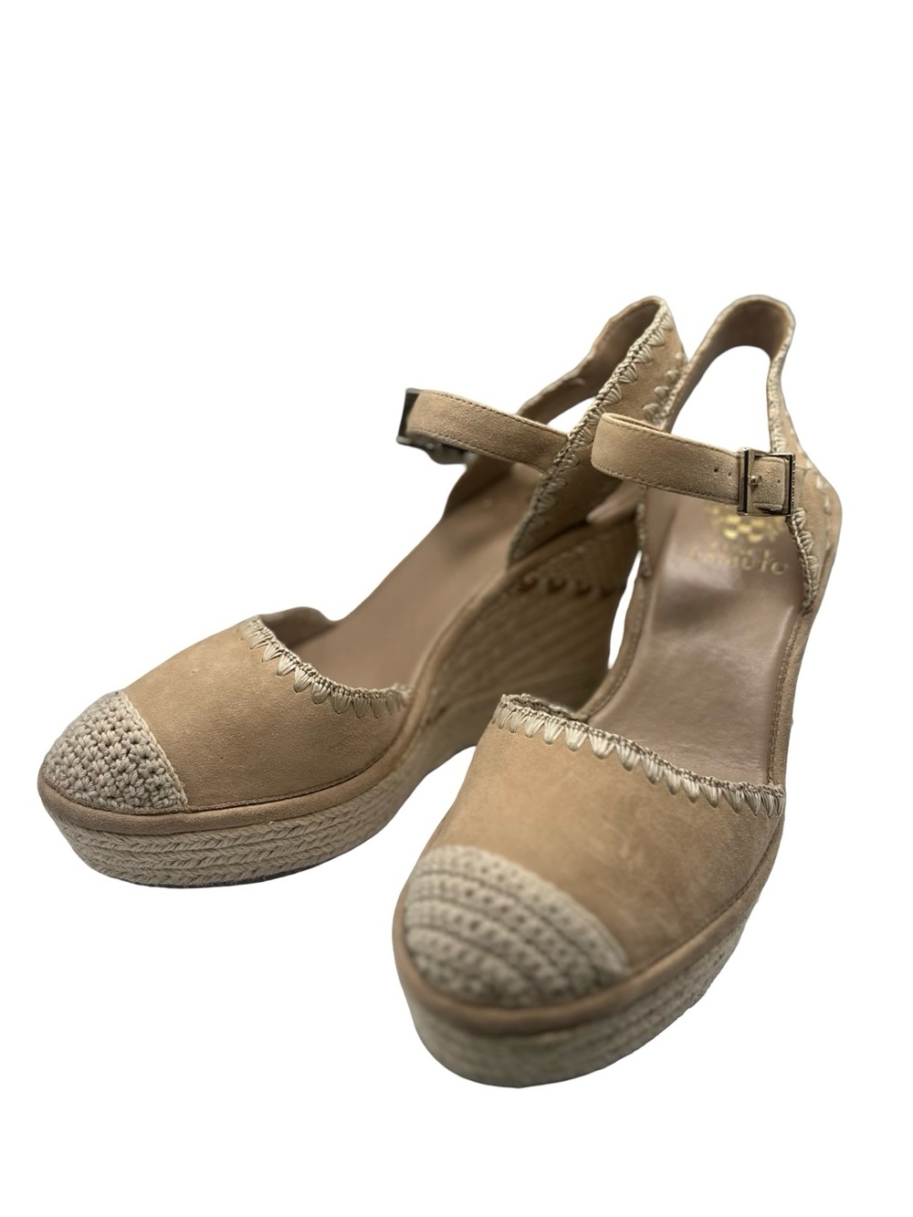 Vince Camuto Artemea Beige Wedge Sandal Heels Closed Toe Sz 10 Beach Resort Vaca
